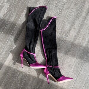 SJP by Sarah Jessica Parker Black and Pink Over the Knee Boots